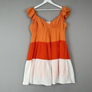 Victoria Dunn VD Lounge Long Island Tiered Dress Womens Large Orange Gauze Beach
